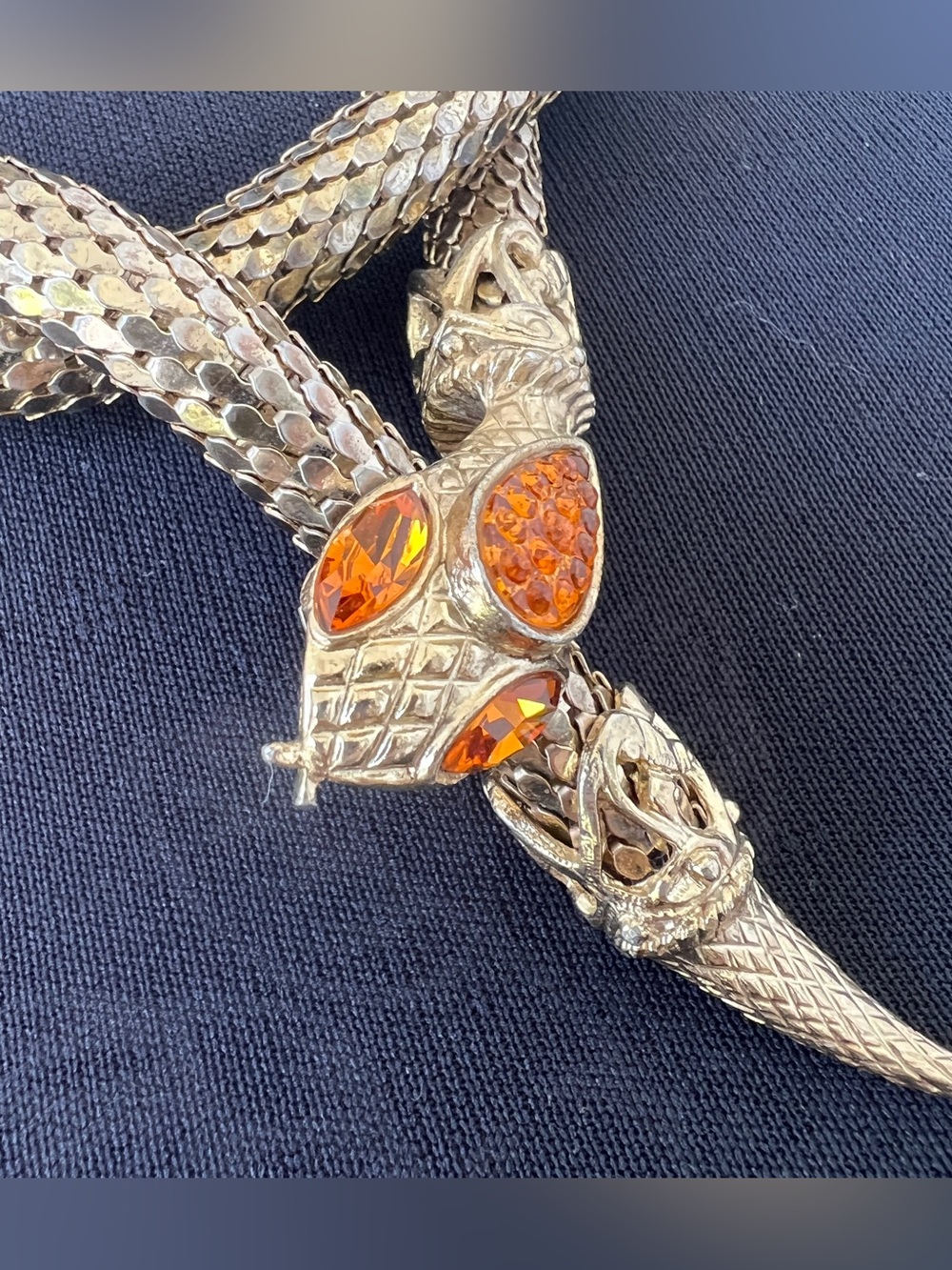 Whiting & Davis Signed Mesh Snake Belt Lariat Necklace in Gold 42” - Picture 5 of 13